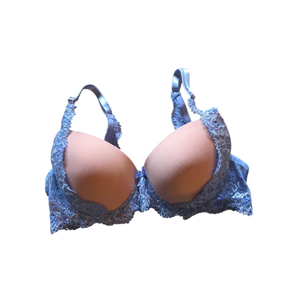 Jennifer Bra 36C Womens‎ Beige Blue Lace Padded Underwired Push Up